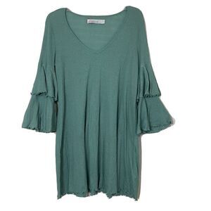 FREE PEOPLE FP Beach seashore green ruffle sleeve bounce mini dress size XS